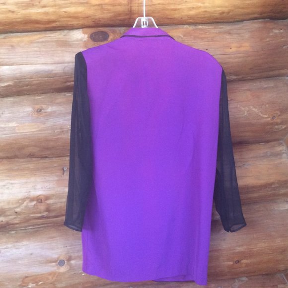 Benson & Smith Vintage 90s Purple Iridescent w/Black Sheer Sleeves Blazer Size 9 - Picture 2 of 5